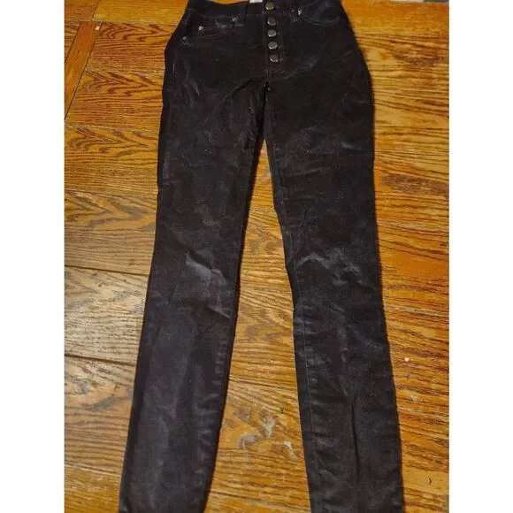 Alice & Olivia Jeans high rise velvet jeans with exposed buttons in black sz 25 - Picture 2 of 5